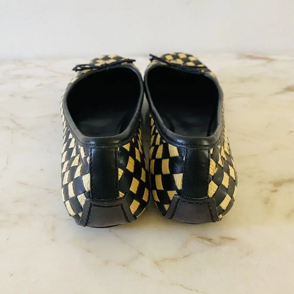 TORY BURCH Black Yellow Woven Ballerina Flats Bow Accent - US 7.5